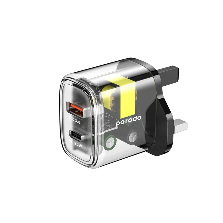 شارژر دیواری 20W پرودو مدل Dual Output Transparent