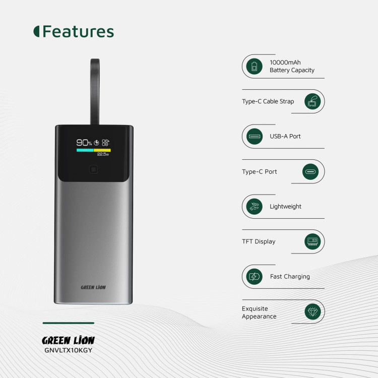 پاوربانک گرین لاین مدل Voltix ظرفیت 10000 میلیآمپر ساعت | PD 20W + QC 22.5W