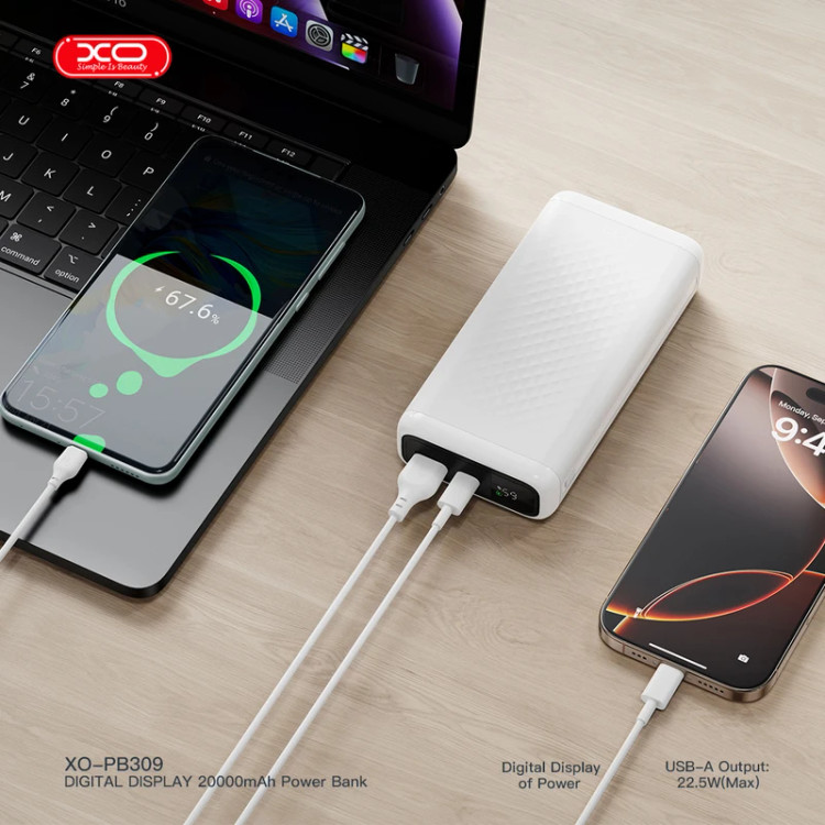 پاوربانک XO مدل PB309 ظرفیت 20000 میلیآمپر ساعت