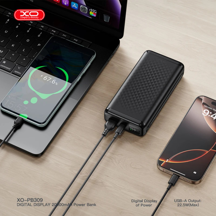 پاوربانک XO مدل PB309 ظرفیت 20000 میلیآمپر ساعت