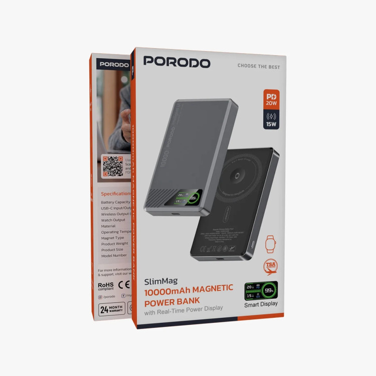 پاوربانک مگنتی پرودو SlimMag 10000mAh شارژ بیسیم و PD