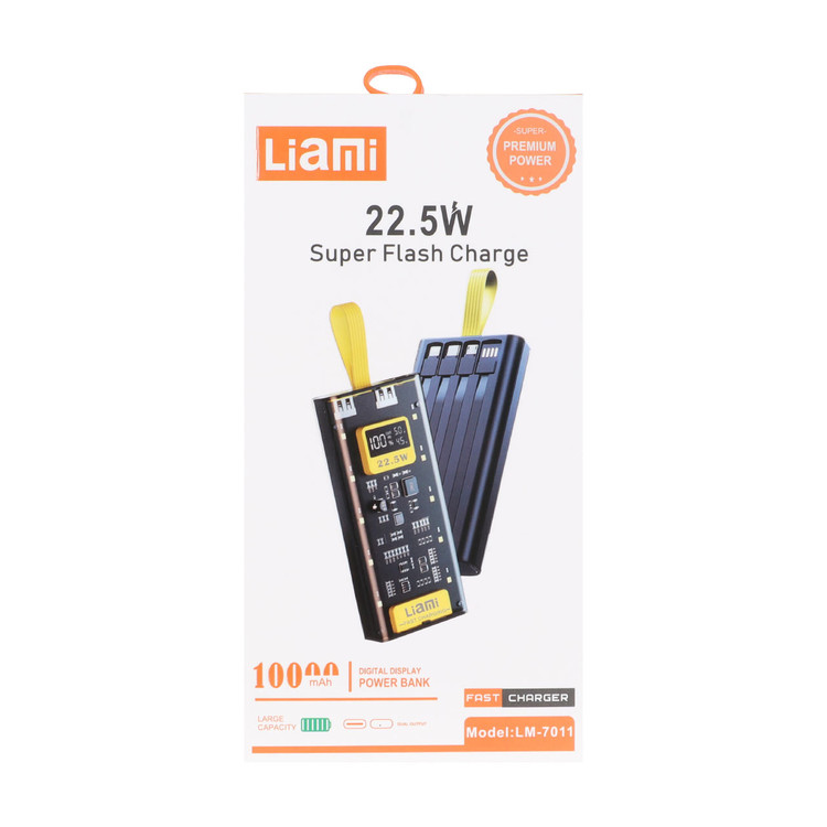 پاوربانک 10000 لیامی Liami مدل LM-7011 توان 22.5W فست شارژ - رنگ زرد
